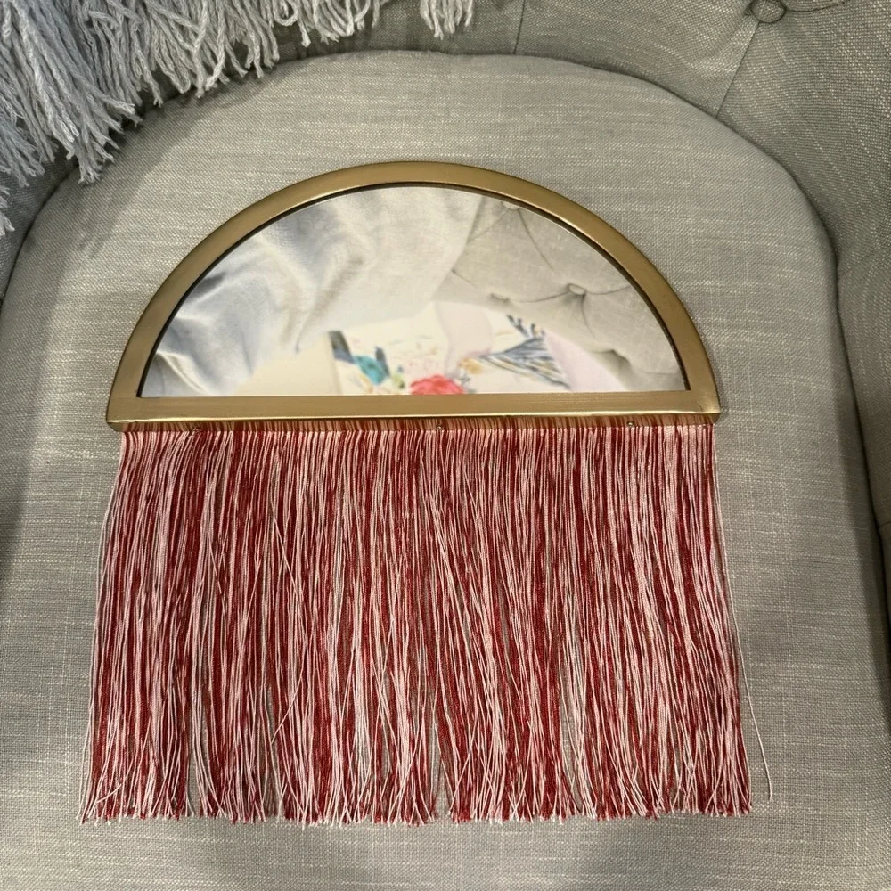 ⛱️Boutique - Gold, Red & White Half Moon Wall Mirror with Fringe - OS